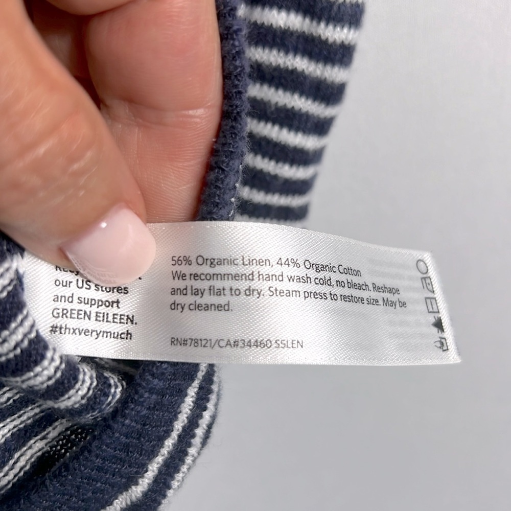 Eileen Fisher Square Neck Strip Organic Linen/Cotton Sweater size S/P - Picture 8 of 8